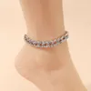Exaggerated Colored Rhinestone Cuban Buckle Ankle Chain