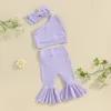 Clothing Sets FOCUSNORM 0-4Y Toddler Kids Girls Summer Clothes 2pcs Solid One Shoulder Ribbed Tops Elastic Waist Flare Pants Bow Headband