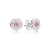 Autentico argento sterling 925 con magnolia, smalto ciliegia chiaro e rosa per orecchini a bottone