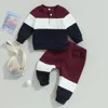 Ensembles de vêtements pour bébés garçons, tenues d'automne et d'hiver, couleur contrastée, survêtement à manches longues, sweat-shirt, pantalon de jogging