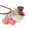 Brincos de pedra natural em formato de coração, cristal rosa, quartzo, olho de tigre, opala de jade, aço inoxidável, brinco de argola, joalheria para mulheres