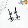 Orecchini pendenti personalizzati semplici filo artigianale nero doppio fiore orecchini a bottone temperamento scavato piccola goccia