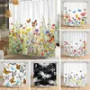 Shower Curtains Spring Flower Butterfly Botanical Curtain And Bathtub Decor For Bathroomn Partitions Washable Waterproof Fabric