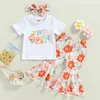 Ensembles de vêtements pour bébés filles, tenue d'anniversaire, Groovy un/deux barboteuse, chemises à fleurs, bas de cloche, bandeau, vêtements Boho