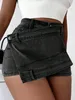 Kvinnor Fashion Denim Mini Skort Rave Street Wrap Stretch Oregelbundet A-Line Skinny Cargo Jean Shorts Mujer 240314