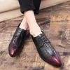 Dress Shoes Men's Pointed Toe Crocodile Pattern Lace-Up Derby Wear-resistant Non-Slip Formal For Wedding Party Business