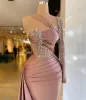 Prachtige Elegante Galajurken Enkele Mouw Applicaties Zeemeermin Lange Trein Vrouwen Avond Pageant Jurken Plus Size Custom Made Bc14119