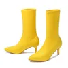 Stiefel Frauen 2024 Luxus Designer Clogs Plattform Schuhe Mode Mittlere Wade Hohe Ferse Spitze Gummi Damen Slip-On Grundlegende leinwand