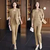 Women's Two Piece Pants Women Business Suit Set Elegant With Lapel Cardigan High Waist Vest Formal For Professional