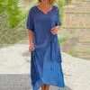 Casual Dresses Women Dress Lightweight Fabric Stylish Women's Midi With V Neck Button Decor Two-piece Contrast Color For Summer