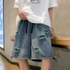 High Street Perforated Denim Shorts Men's Hip Hop Fashion Brand INS Capris Summer Thin Ruffian Handsome Trendy Pants