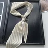 Scarves Women's Double Crepe Line Striped Mulberry Silk Scarf Bundle Ribbon Large Fluttering Tie Neck Foulard Femme Luxe Marque
