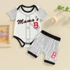 Ensembles de vêtements pour bébés garçons, tenue de Baseball, combinaison à manches courtes, rayée, élastique, ensemble de vêtements d'été pour garçons