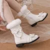 Boots Autumn and Winter fashion High heels Women's boots Rabbit hair sweet pearl Butterflyknot Lolita Style Modern Boots HIGH 3CM