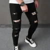 Men Streetwear Rubled Patch Slim Dżinsy Spodnie Stylowe męskie dziury swobodne spodnie dżinsowe ołówek 240311