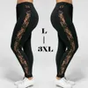 L3XL Plus rozmiar dla kobiet mody mody Casual Black Slimming High Talle Lace Patchwork Patrz przez legginsy 2023 240309