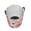 Laundry Bags Folding Basket Coral With Roses Peonies Butterflies Round Storage Bin Large Hamper Collapsible Clothes Bucket Organizer