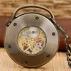 Pocket Watches Open Face Roman siffror Display Mechanical Hand Winding Pocket Retro Bronze Pendant Antik Manual Pocket Clock Gifts L240322