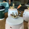 Muggar Super Cute Crown Pig Mug Spoon med lock för pojkar och flickor Cartoon Water Cup stor kapacitet kaffetur