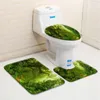 Tappetini da bagno Set tappetini paesaggistici Paesaggi naturali Alberi forestali Fiore di loto bianco Tappeto a pelo basso in flanella Copriwater Tappeto a forma di U