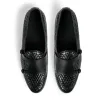 靴新しい黒のダブルバックルモンクシューズマン用ブラウンスリップソリッドラウンドトーローファーハンドメイドドレスシューズ