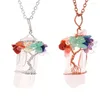 Pendentifs en pierre d'opale de Quartz violet naturel, fait à la main, couleur or Rose, arbre de vie enveloppé, collier en cristal en forme de goutte