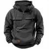 Spring and Autumn New Mens Hooded Solid Sweater Youth Sports Multi Pocket Patch Leather Coat