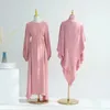 Etniska kläder Abaya Khimar Set 2 -stycke bönplaggkläder Kvinnor Lång Hijab Scarf Smocked Cuff Dress Dubai Islam Muslim Outfits Ramadan