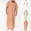 Roupas étnicas Mens Cor Sólida Robes Estilo Saudita Zipper Jubba Thobe Homem Vintage Manga Curta O Pescoço Muçulmano Árabe Islâmico 2024