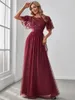 Eleganta aftonklänningar paljett tryck maxi lång med mössa hylsa a-line 2024 någonsin ganska av vinröttta gasklänningar av kvinnor 240323