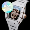 Automatic RM Wrist Watch Rm52-01 Skull Head White Ceramic Manual Mechanical Full Hollow Movement Mens Watch