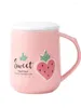 Tasses Belle Fraise Fille Tasse Bureau Créatif Dessin Animé Tasse En Céramique Avec Couvercle Cuillère Ménage Simple Petit Déjeuner