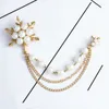 Brooches Elegant Pearl Snowflake Chain Tassel Lapel Suit Shirt Collar Brooch Badge RetroPins Wedding Party Dance Neckwear Accessori