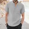 Chemises décontractées pour hommes Hommes Chemise de couleur unie Chemise à manches courtes Boutonnée avec col montant Poche poitrine Travail d'affaires pour l'été