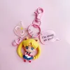 Cute Sailor Moon 3D Model Keychain Key Ring With Colorful Bell Leather Rope for Women Girl Handbag Backpack Key Ring Holder G1019