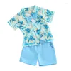 Clothing Sets Toddler Baby Boy Summer Clothes Tropical Tree Print Short Sleeve Button Down Shirt With Bowtie Solid Color Shorts Set Hawaiian