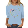 Kvinnors T-skjortor Lossa Casual Floral Print Round Neck Three-Quarter Sleeves Top Women Fashion Blus 2024 Skjorta för Y2K-kläder