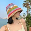 Chapeau tricoté à rayures colorées pour femmes printemps été crème solaire seau chapeaux filles doux casquette décontractée plage vacances chapeau de paille 240314