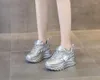 Sapatos casuais 2024 moda 7cm couro genuíno feminino plataforma cunha chunky tênis primavera outono prateado antiderrapante saltos escondidos