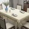 Toalha de mesa impermeável resistente a óleo e lavável toalha quadrada retangular renda chá branco