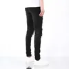 Toponamiri Trendy Brand High Street Wash and Wear Out Patch Color Contrast Slim Fit Small Feet Pants Knife Cut Knee Jeans för män