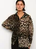 Damenblusen Leopardenmuster Frauenhemden 2024 Lose Langarm Einreiher Revers Weibliche Top Mode Patchwork Dame Streetwear