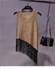 Kvinnors tankar 2024 Summer Sequin Tassel Vest Gold Thread Små hängslen bär ärmlös Knit pärlstopp för kvinnor