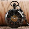 Pocket Watches Rose Gold/Black Pumpkin Flower Hollow Mechanical Pocket Roman Numerals Display Luxury Pendant Pocket Clock Gift with Chain L240322