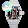 Automatic RM Wrist Watch Rm52-01 Skull Head White Ceramic Manual Mechanical Full Hollow Movement Mens Watch