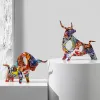 彫刻アートカラフルな雄牛彫刻樹脂動物像現代美術ホームリビングルーム装飾デスク美学室の装飾ギフト
