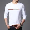 Modemärke av högsta kvalitet 95 Cotton 5 spandex t -skjorta för män o nacke vanlig smal passform långärmad topps casual kläder 240312
