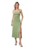 Casual Dresses Women's Summer Slip Dress Solid Color Spaghetti Strap Cowl Neck Backless High Slit Slim Midi