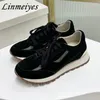 Scarpe casual S piatte da donna ventilate con lacci e punta tonda, con perline, per camminare, comfort femminile, scarpe da ginnastica in maglia