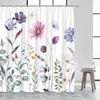 Rideaux de douche Rideau floral Ferme Aquarelle Fleurs de printemps Feuilles et papillons Rustique en bois Polyester Tissu Salle de bain Décor Ensemble